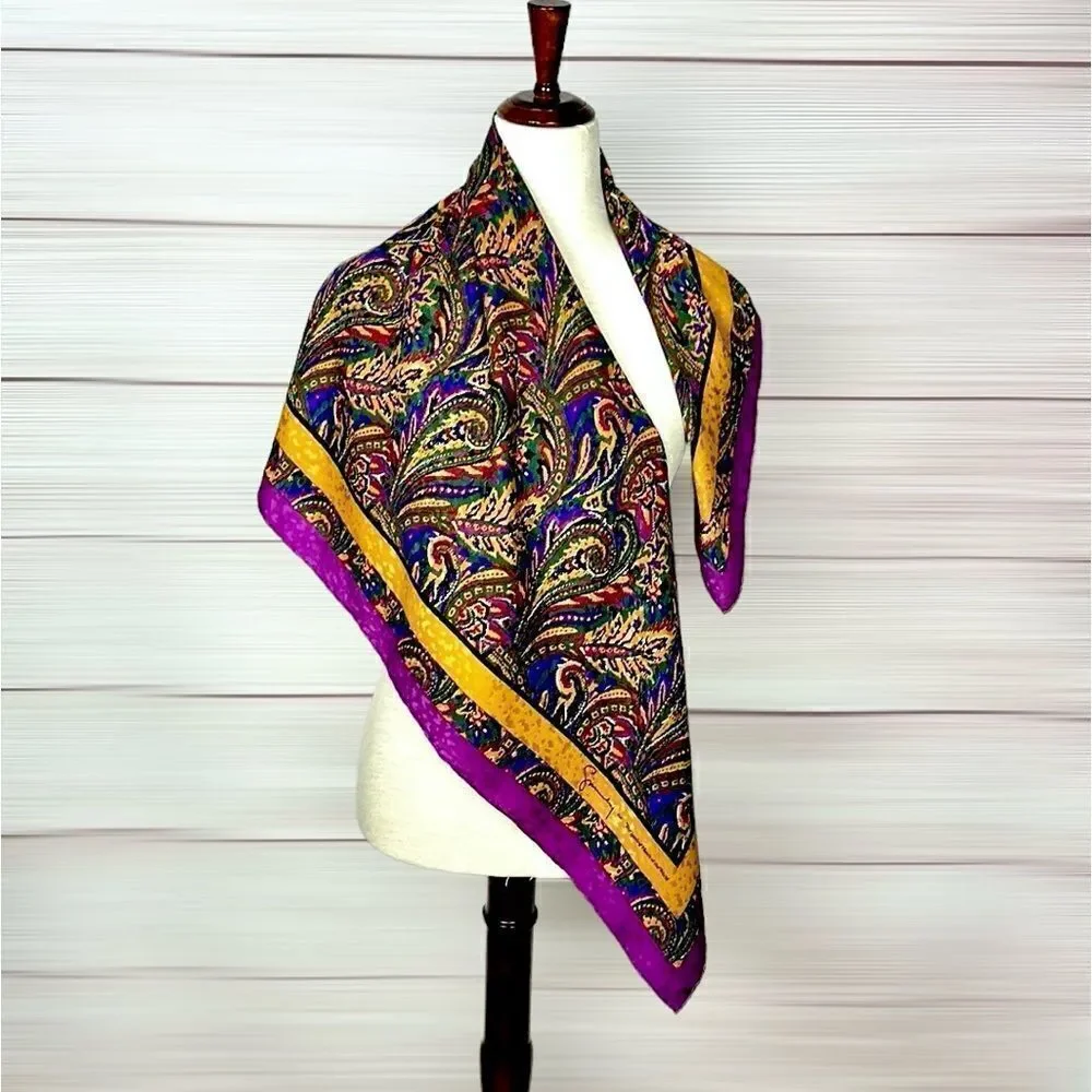 GIVENCHY for The Leadings Hotels of World Silk Scarf Purple Gold Hand Rolled